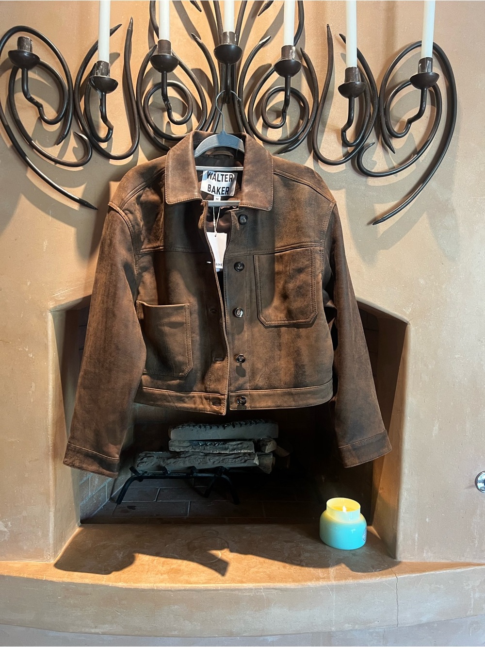 Walter Baker Brown Leather Cropped Bomber Jacket - Dark Brown